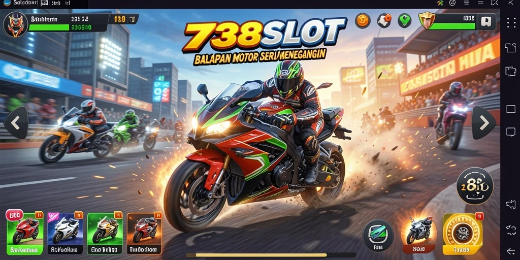 Tampilan gameplay seru di 738SLOT dengan motor balap yang mendebarkan.