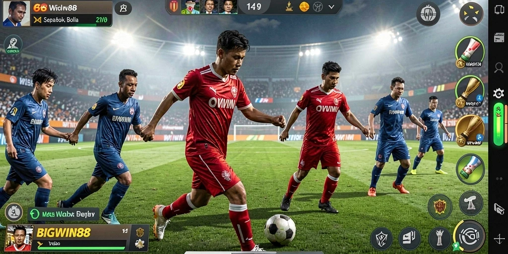 Tampilan gameplay <strong>BIGWIN88</strong> yang menarik di lapangan sepak bola.