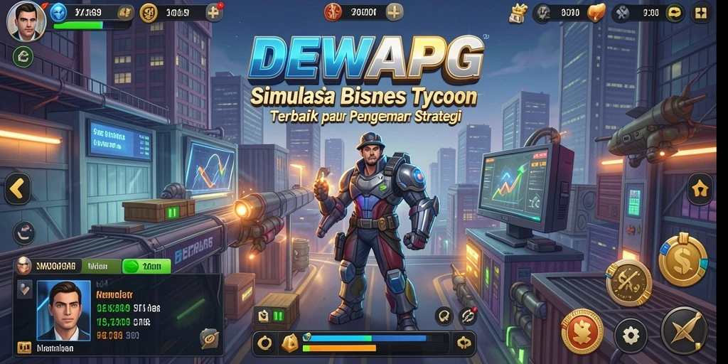 Tangkapan layar gameplay DEWAPG yang menunjukkan elemen manajemen bisnis Tycoon.