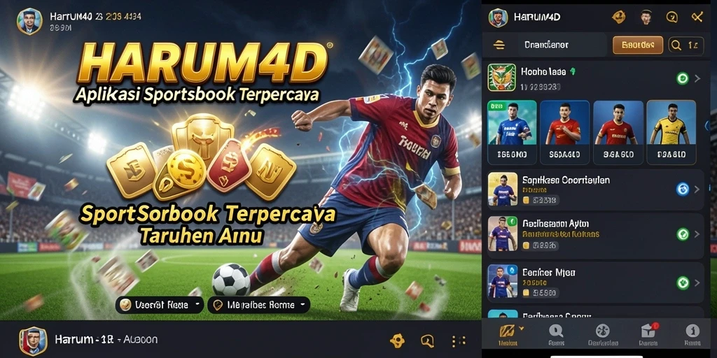 Tampilan antarmuka aplikasi HARUM4D dengan fitur taruhan olahraga yang menarik.