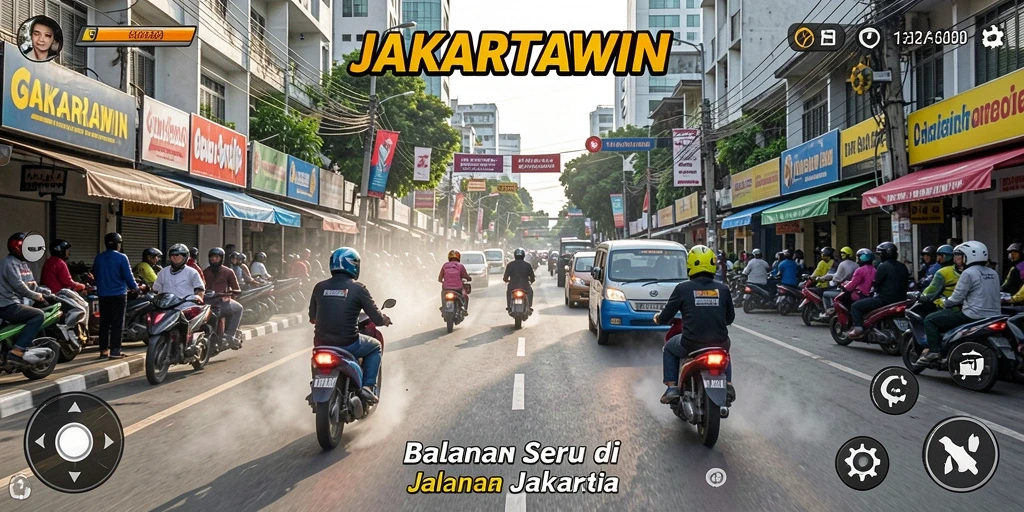 Tangkapan layar dari gameplay balapan seru di JAKARTAWIN.