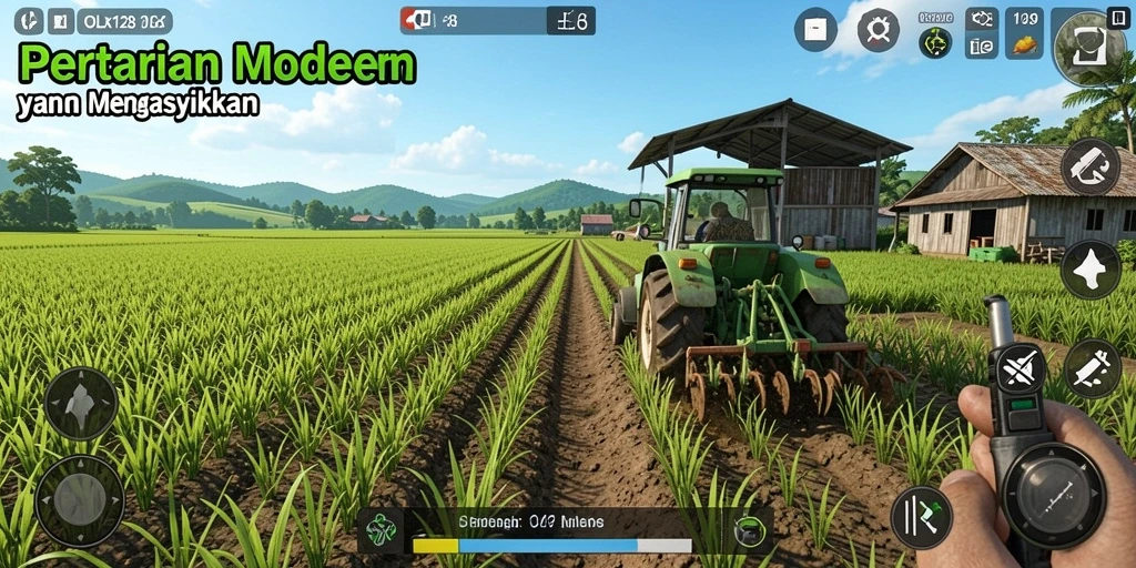 Screenshot OLX128 menampilkan gameplay seru bertani dan merawat hewan.