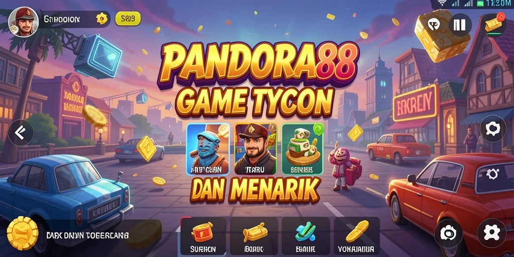 Screenshot utama PANDORA88 menunjukkan gameplay manajemen bisnis yang intens.