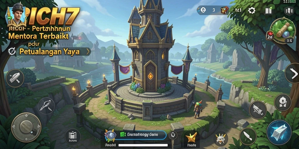 Tampilan gameplay RICH7 yang seru di saat menara menyerang musuh.