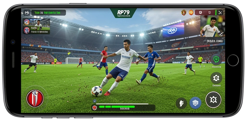 Tampilan gameplay menarik dari RP79 dengan aksi sepak bola yang seru.