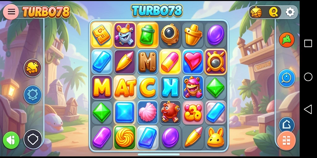 Screenshot gameplay TURBO78 yang menampilkan tingkat keseruan permainan Match-3.